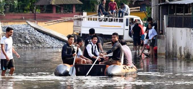 The flood situation in Assam has improved, with the number of affected people decreasing to over two lakh across eight districts. Karimganj remains the worst-hit district, with over 1.1 lakh people affected.